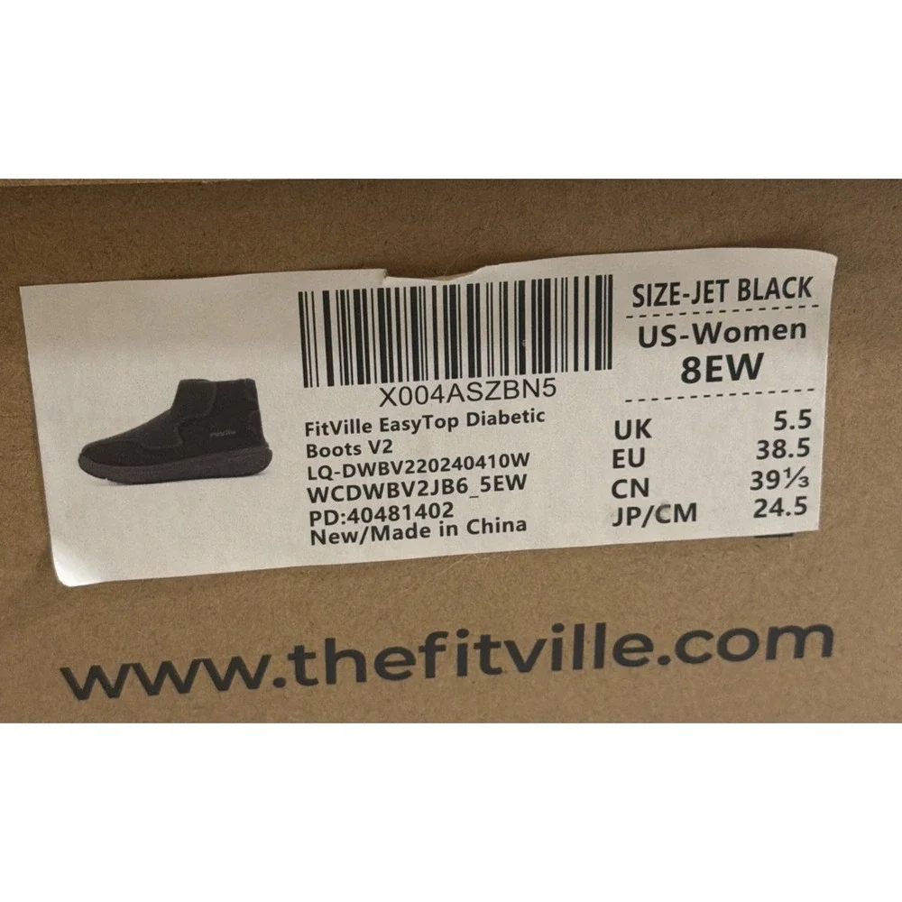 FitVille Easy Top Wings Shoes - 8EW Womens Black Diabetic Edema